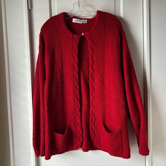 YarnWorks Red Knitted Oversized Cardigan - Picture 2 of 6